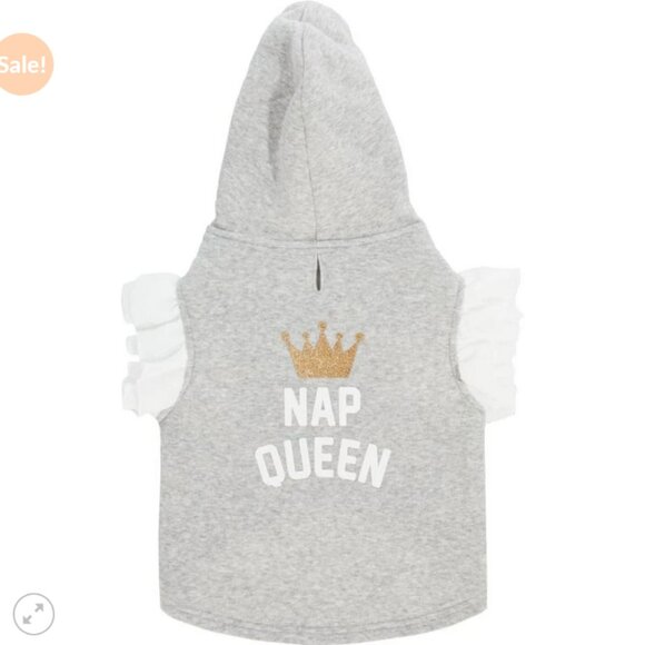 Dog Fleece Hoodie Sweater NAP QUEEN Gray, Short sleeve, Smaller Large Dogs - Picture 3 of 7